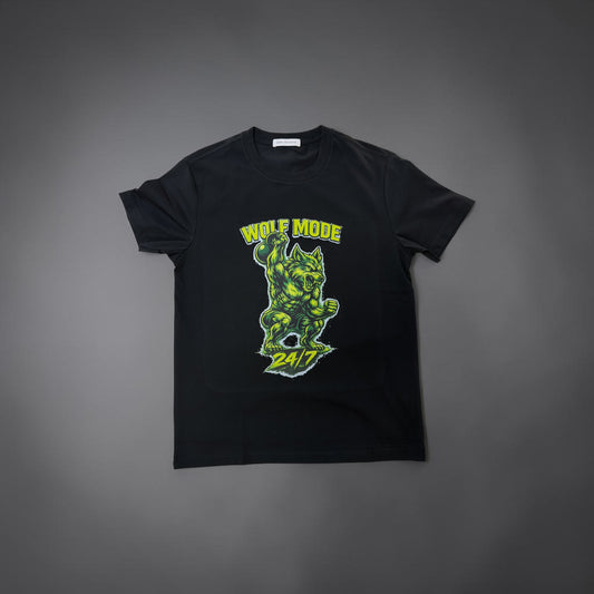 WOLF MODE 24/7 — Neon Beast Training Tee (Black Edition)