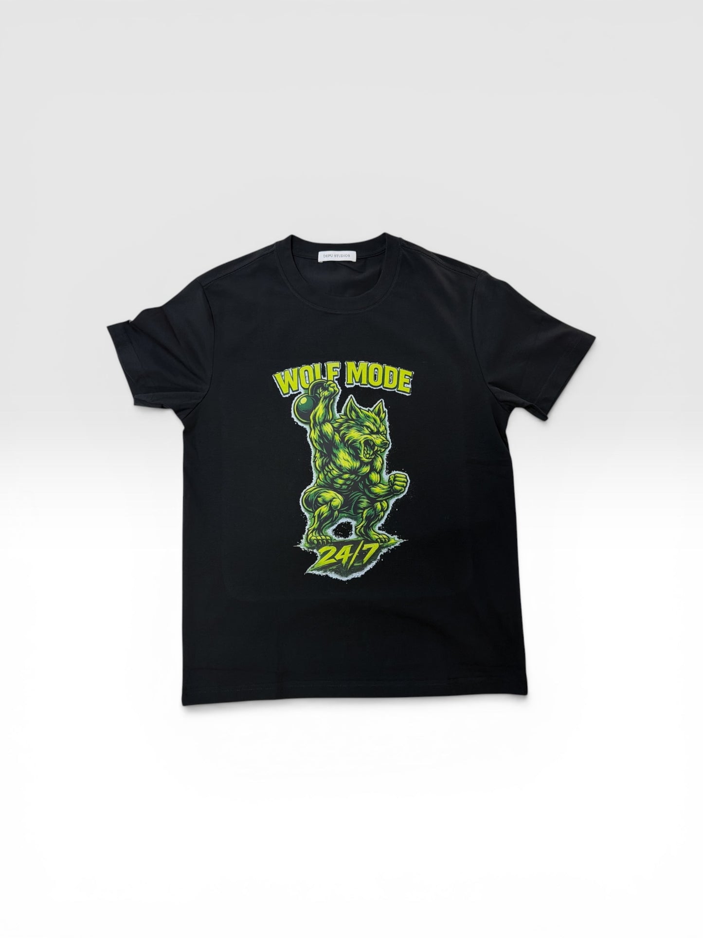 WOLF MODE 24/7 — Neon Beast Training Tee (Black Edition)
