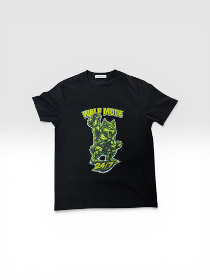 WOLF MODE 24/7 — Neon Beast Training Tee (Black Edition)