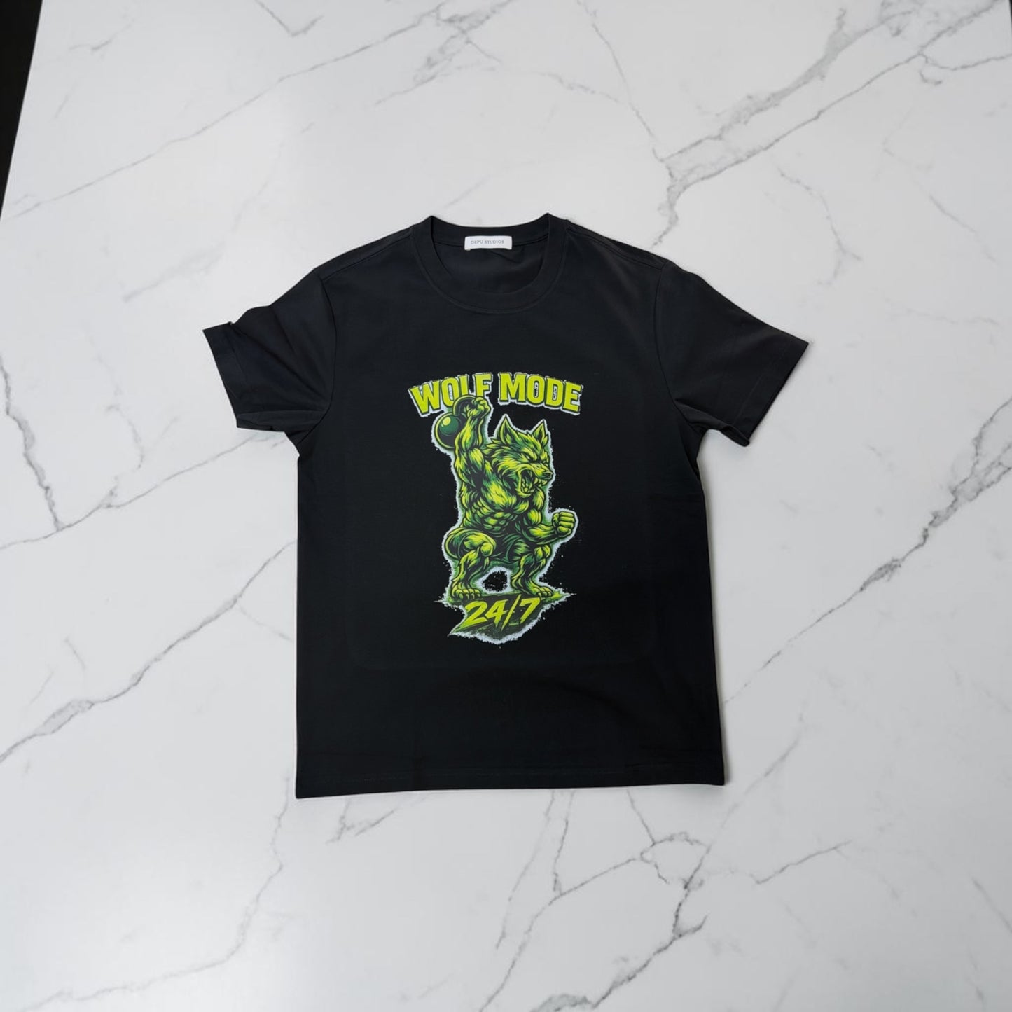 WOLF MODE 24/7 — Neon Beast Training Tee (Black Edition)