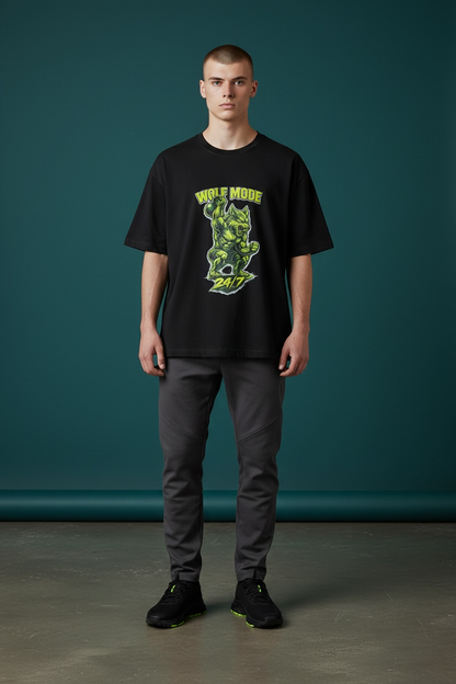 WOLF MODE 24/7 — Neon Beast Training Tee (Black Edition)